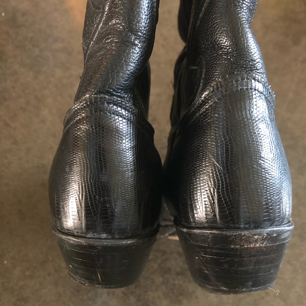 Tony Lama pointed toe Black Brilliant lizard leather western boots - Picture 5 of 9